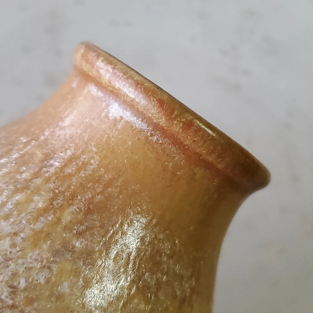 Tall Drip Glaze Crackle Ceramic Vase Yellow Brown